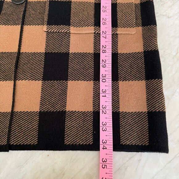 NINE WEST Plaid Sweater Long Car Coat Cardigan black/tan Size S - Picture 10 of 10